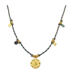 Collar con Cristal Azul Oscuro acabado oro 18k