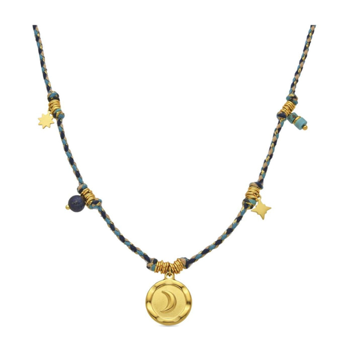 Collar con Cristal Azul Oscuro acabado oro 18k