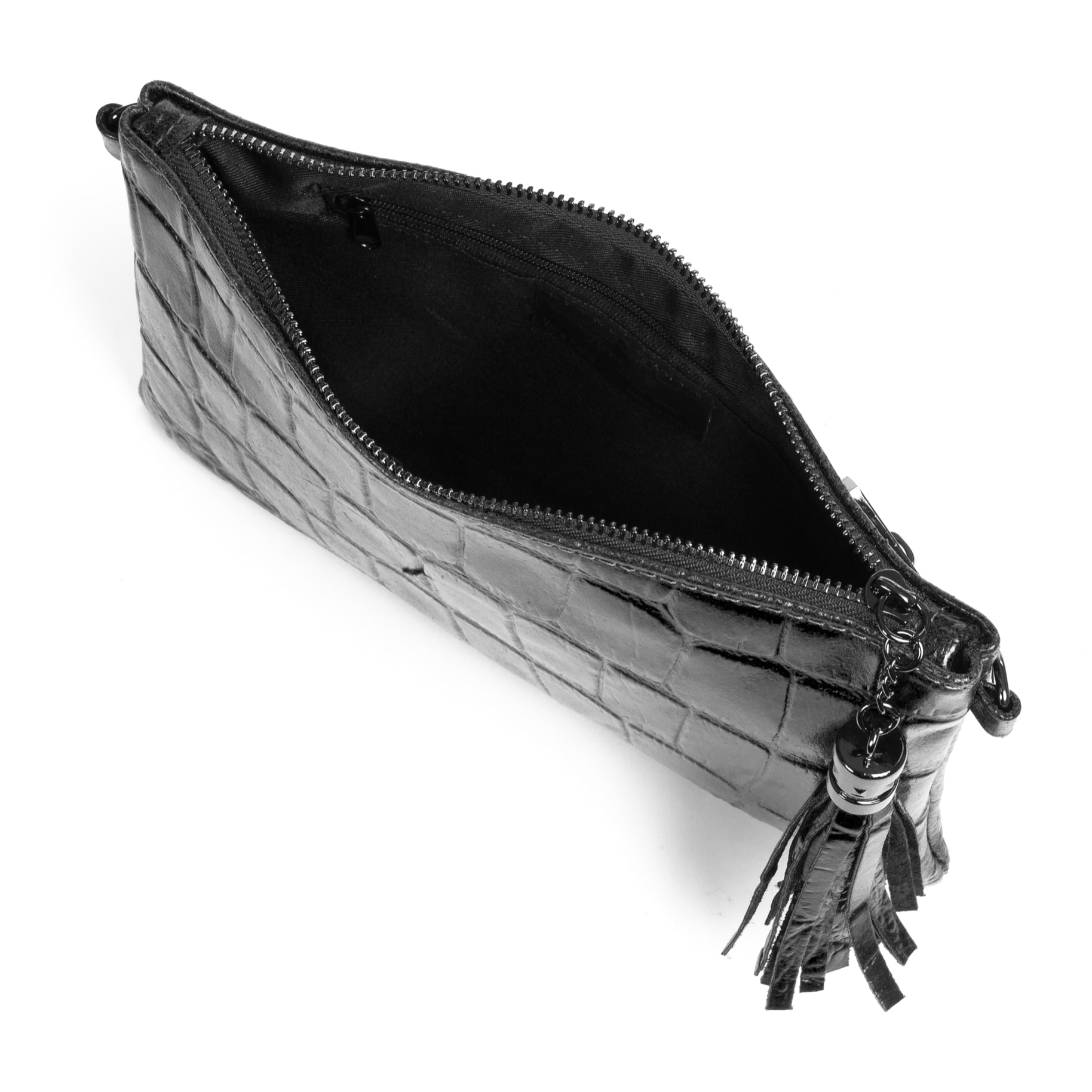 Ermine Bolso bandolera Mujer.Piel auténtica Gamuza Grabado Cocodrilo Grande