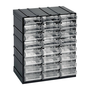 Cassettiera portaminuteria a 24 cassetti, Organiser portaoggetti con cassetti trasparenti, 100% Made in Italy, cm 19x15h23, colore Nero