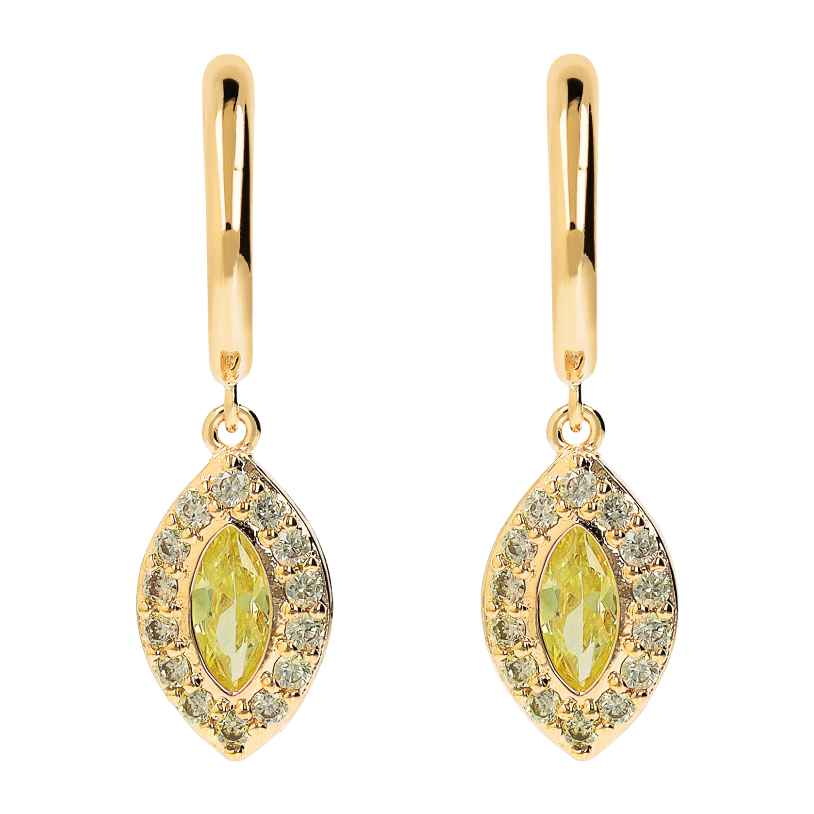 Orecchini Pendenti Marquise Golden con Topazio Verde e Cubic Zirconia