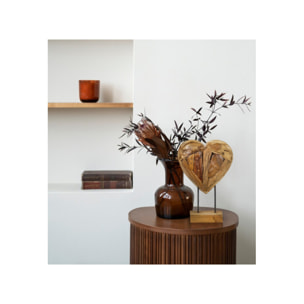 Décoration cœur 30 cm en bois de teck exotique sur socle - KOKORO