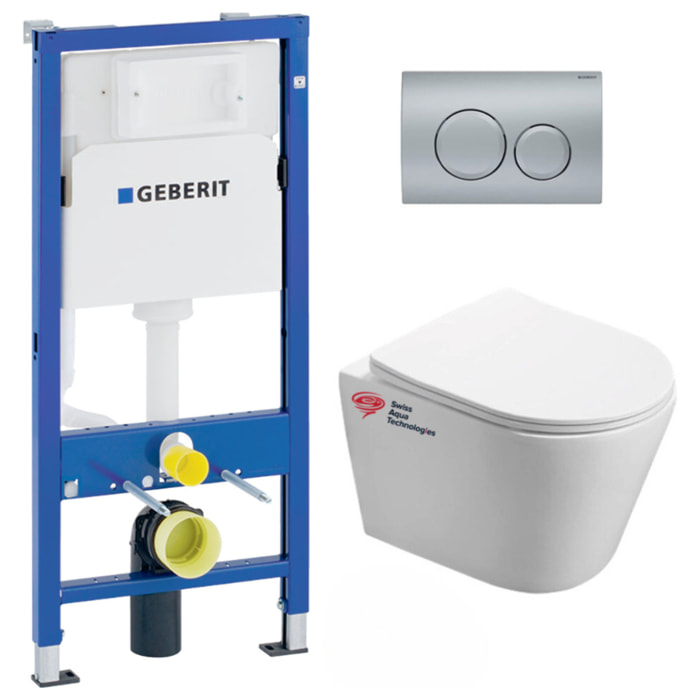 Pack WC Bati-support Geberit + WC Swiss Aqua Technologies Infinitio sans bride + plaque Delta20 chrome mat (InfinitioGeb9)