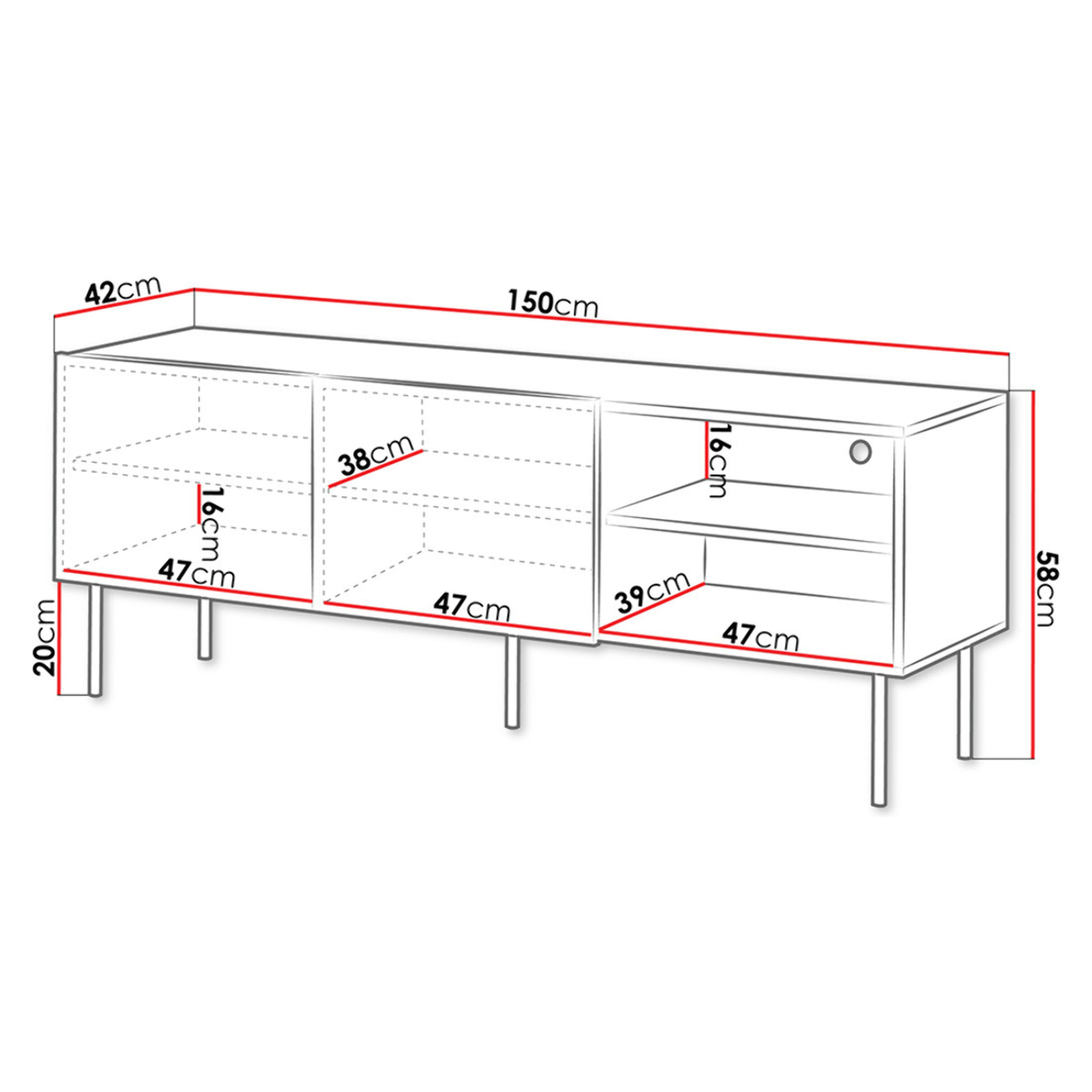 Franco - meuble tv - effet bois - 2 portes et 2 niches - 150 cm - Bois / Noir