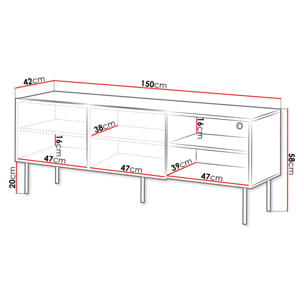 Franco - meuble tv - effet bois - 2 portes et 2 niches - 150 cm - Bois / Noir