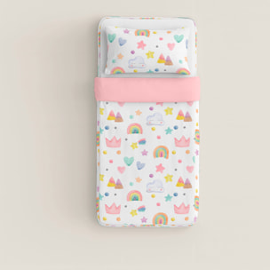 Cool Kids - Saco Nórdico Estampado - Infantil - Con cremallera - Incluye 1 Funda de Almohada - 100% Algodón - Confetti