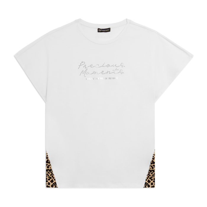 T-shirt Manica Corta con Inserti Animalier e Dettagli in Borchie