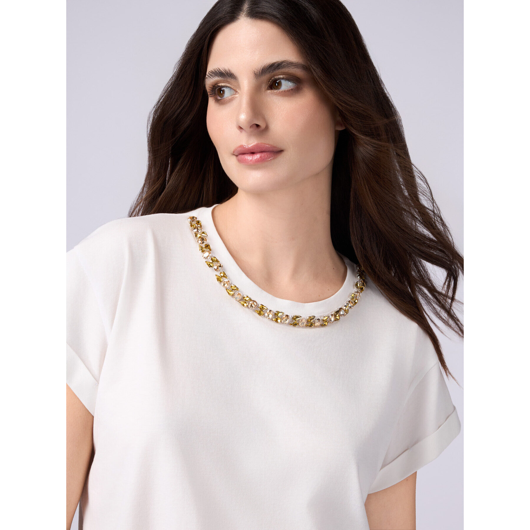 Oltre - T-shirt con ricamo gioiello - Bianco