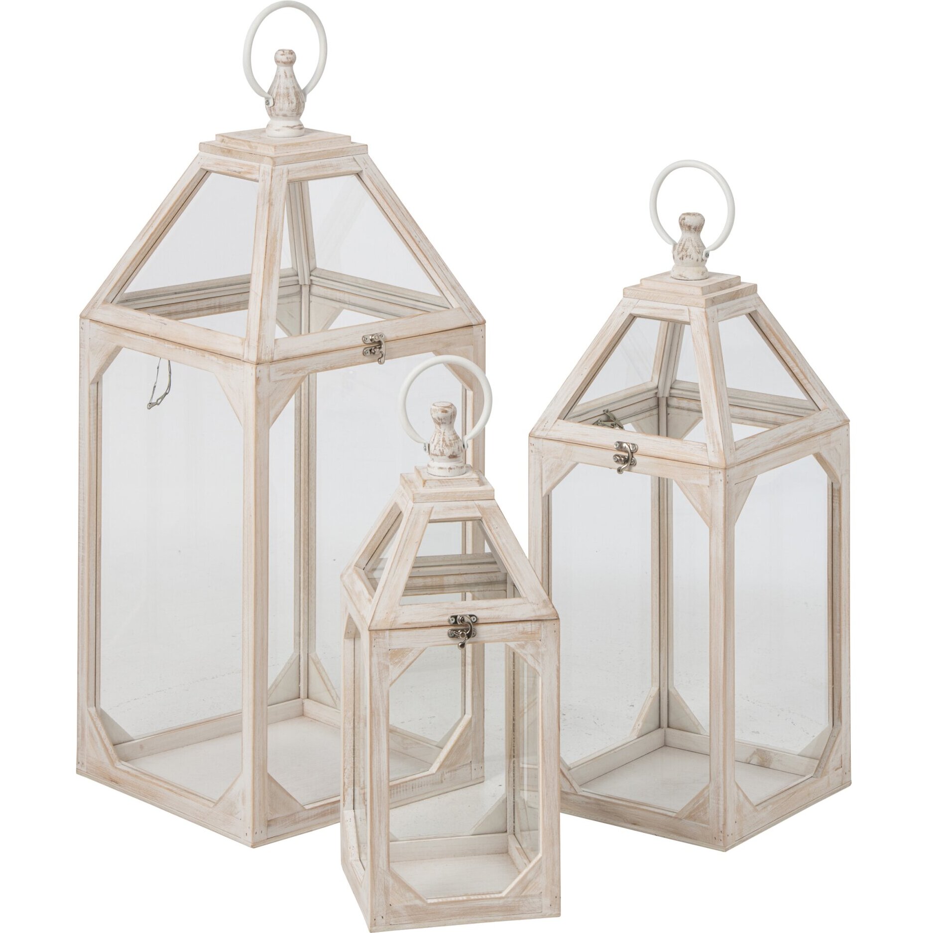 J-Line lanterne - bois de pin - beige - set de 3
