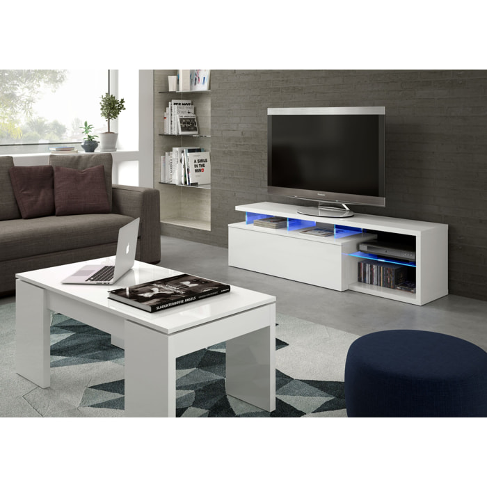 Mobile Mobiletto TV Fireflies da Soggiorno Sala da Pranzo Studio Moderno Design Illuminazione LED 150 x 43 x 41 cm Bianco