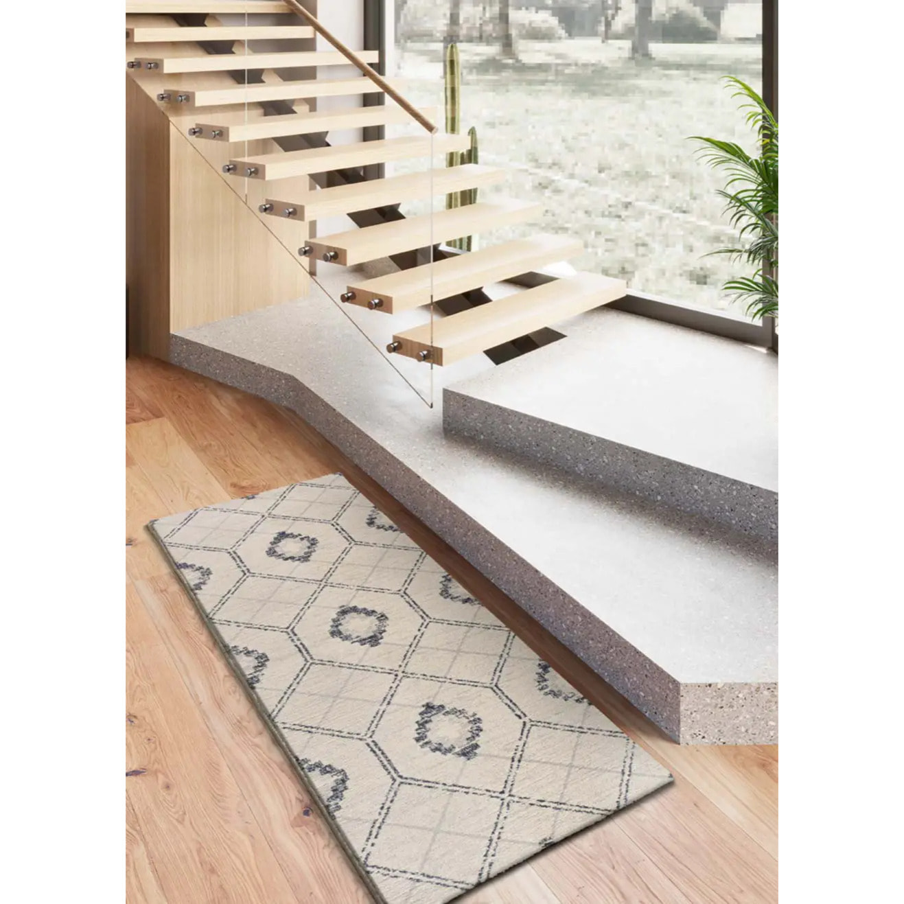 SIROCO Alfombra geométrica de pelo corto azul, varias medidas disponibles.