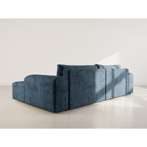 Rebecca - canapé d'angle droit 4 places convertible avec coffre en velours texturé - Bleu
