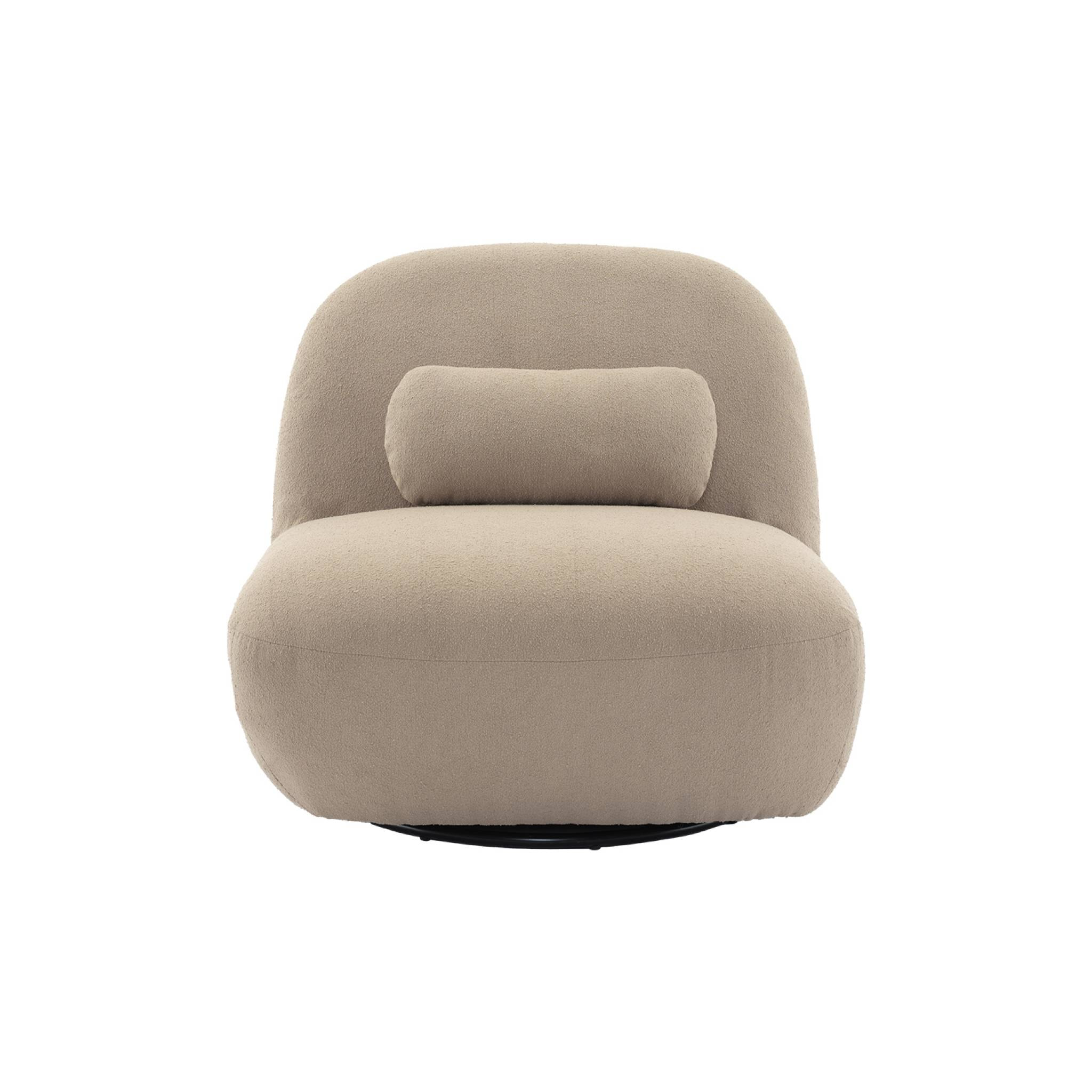 Fauteuil pivotant 360° en bouclette texturée beige. piètement en métal noir mat - SPINO