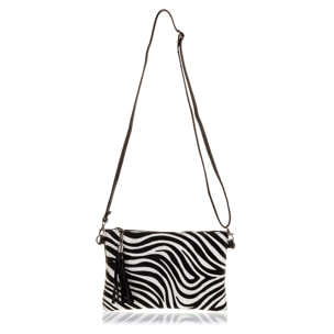 Marcon Borsa a mano Donna.Pelle autentica Cavallino Zebra Camoscio Lavato a Pietra