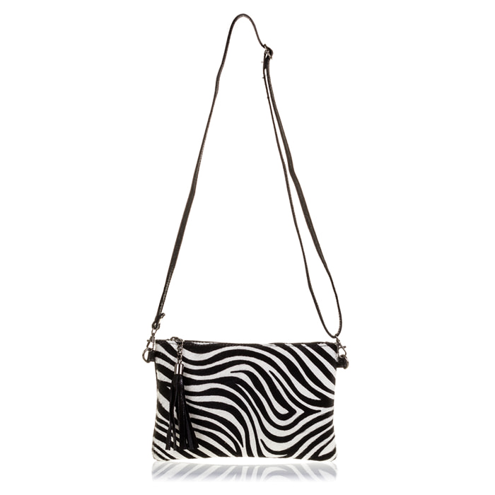 Marcon Borsa a mano Donna.Pelle autentica Cavallino Zebra Camoscio Lavato a Pietra