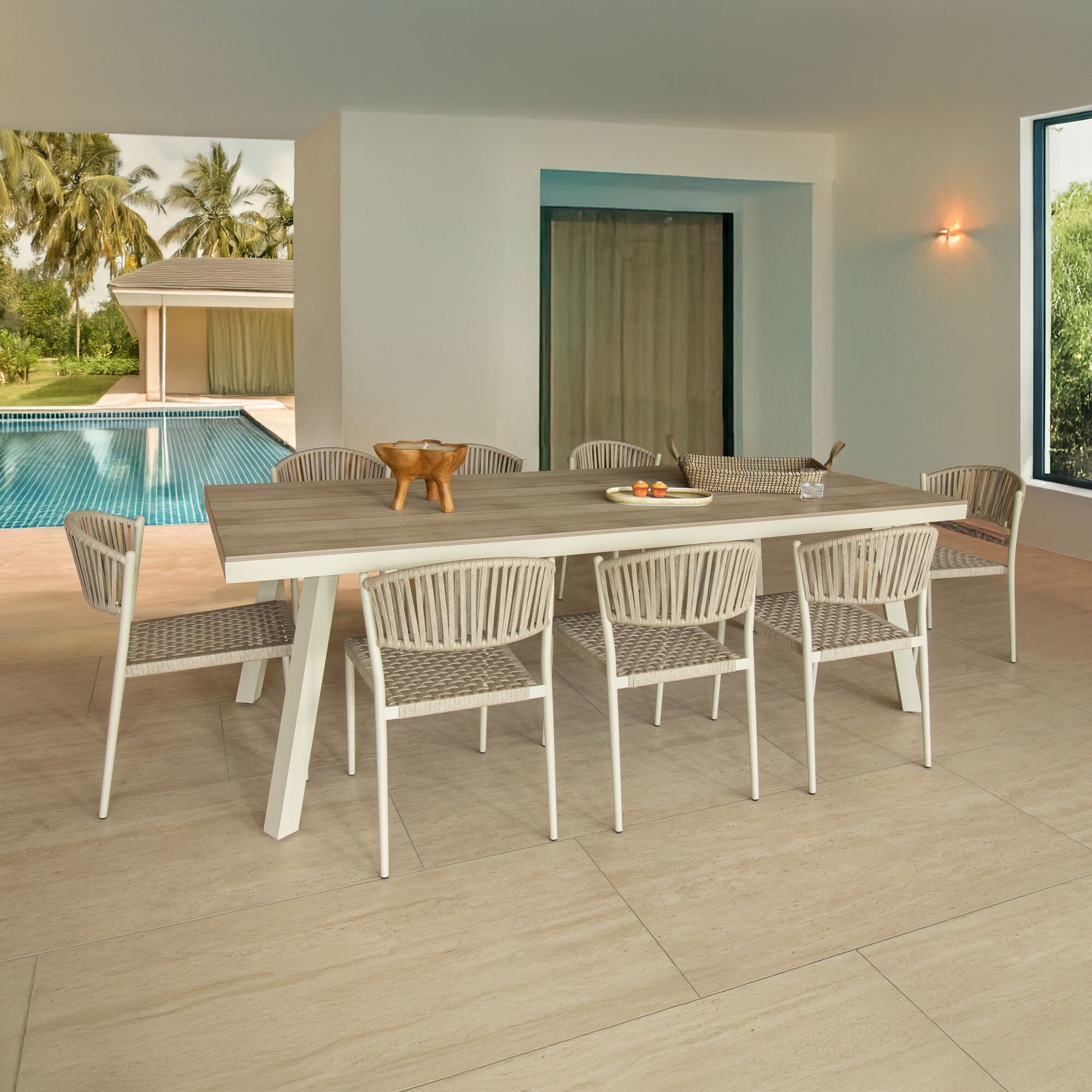 Ensemble de jardin table polywood blanc et chaises 8 places FIGARI