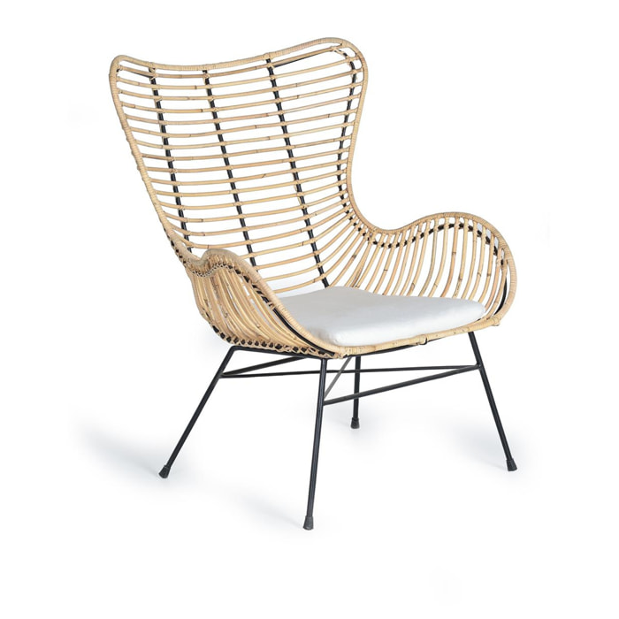 Sillón de Rattan Natural 70 Cm Estilo Mediterráneo