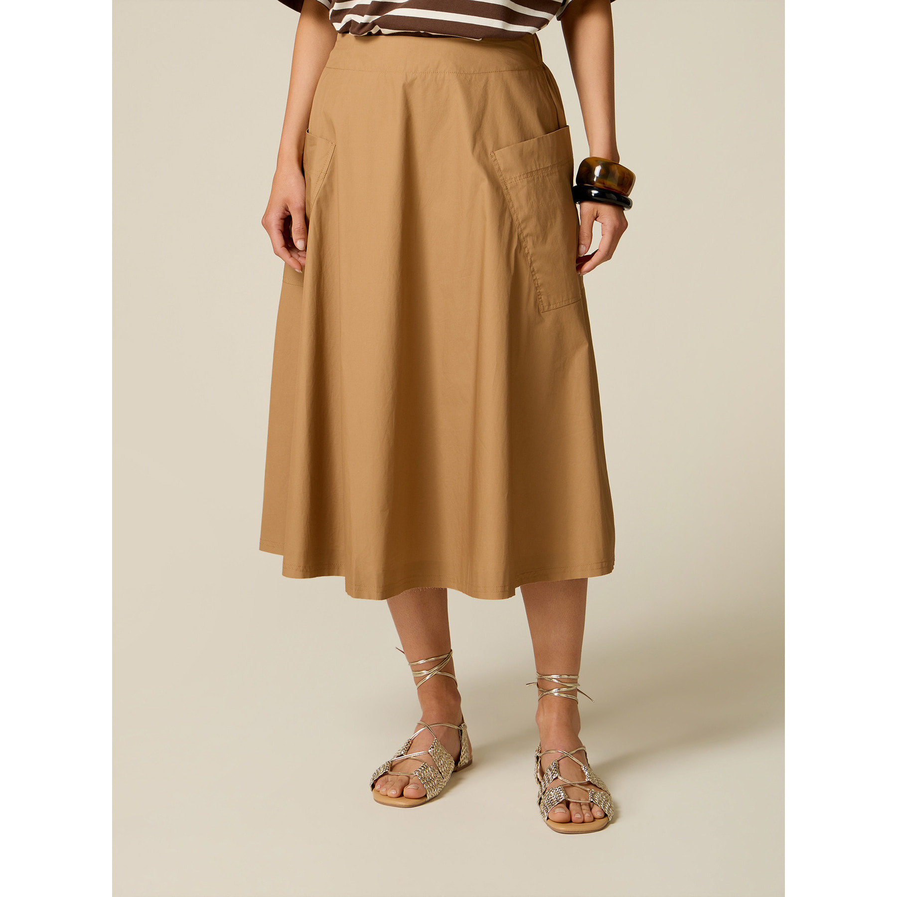 Oltre - Falda acampanada en popelín - Beige