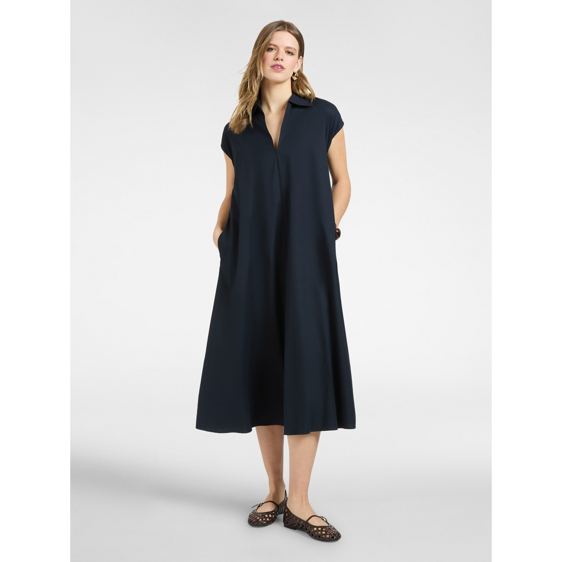 Elena Mirò - Vestido evasé con cuello - Azul