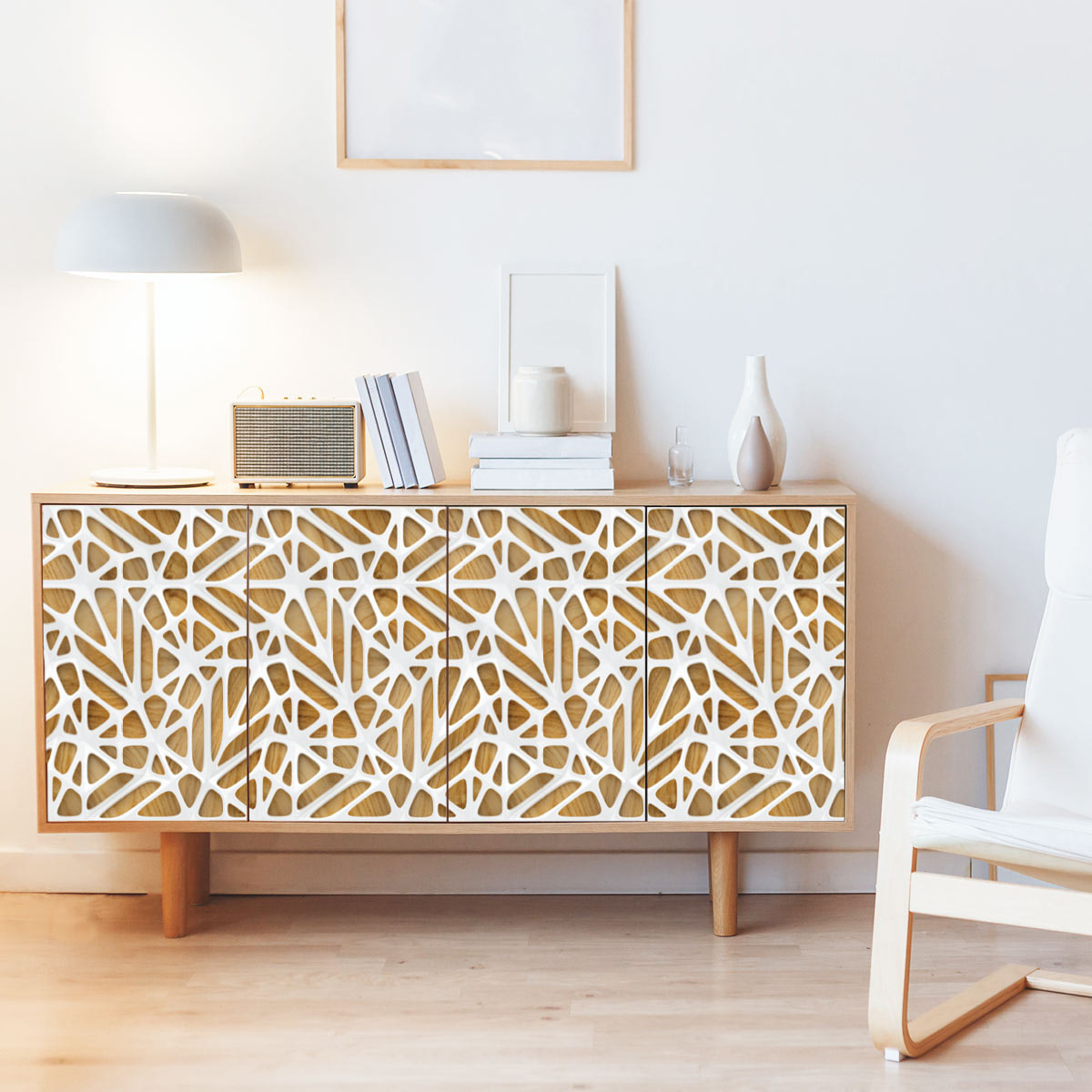 Sticker meuble scandinave bois design blanc 40 x 60 cm