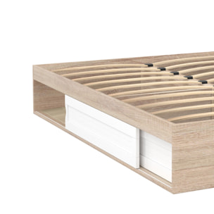 Cadre de lit Orem bois et blanc avec sommier et rangements intégrés 160x200cm