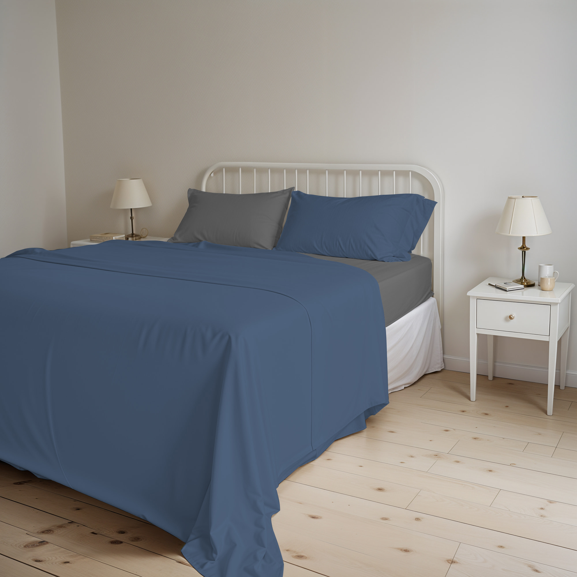 COMPLETO LETTO NATURAL COLOR, 100% Cotone, Made in Italy - AVIO/FUMO