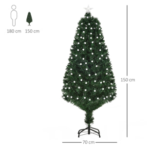 HOMCOM Albero di Natale Artificiale con Luci LED e Fibre Ottiche e Base in Metallo Pieghevole 150cm - Verde