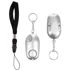 Allarme SOS personale con luce LED brillante e suono di 130dB. 3 batterie LR44 incluse e attivazione rapida tirando l'anello.