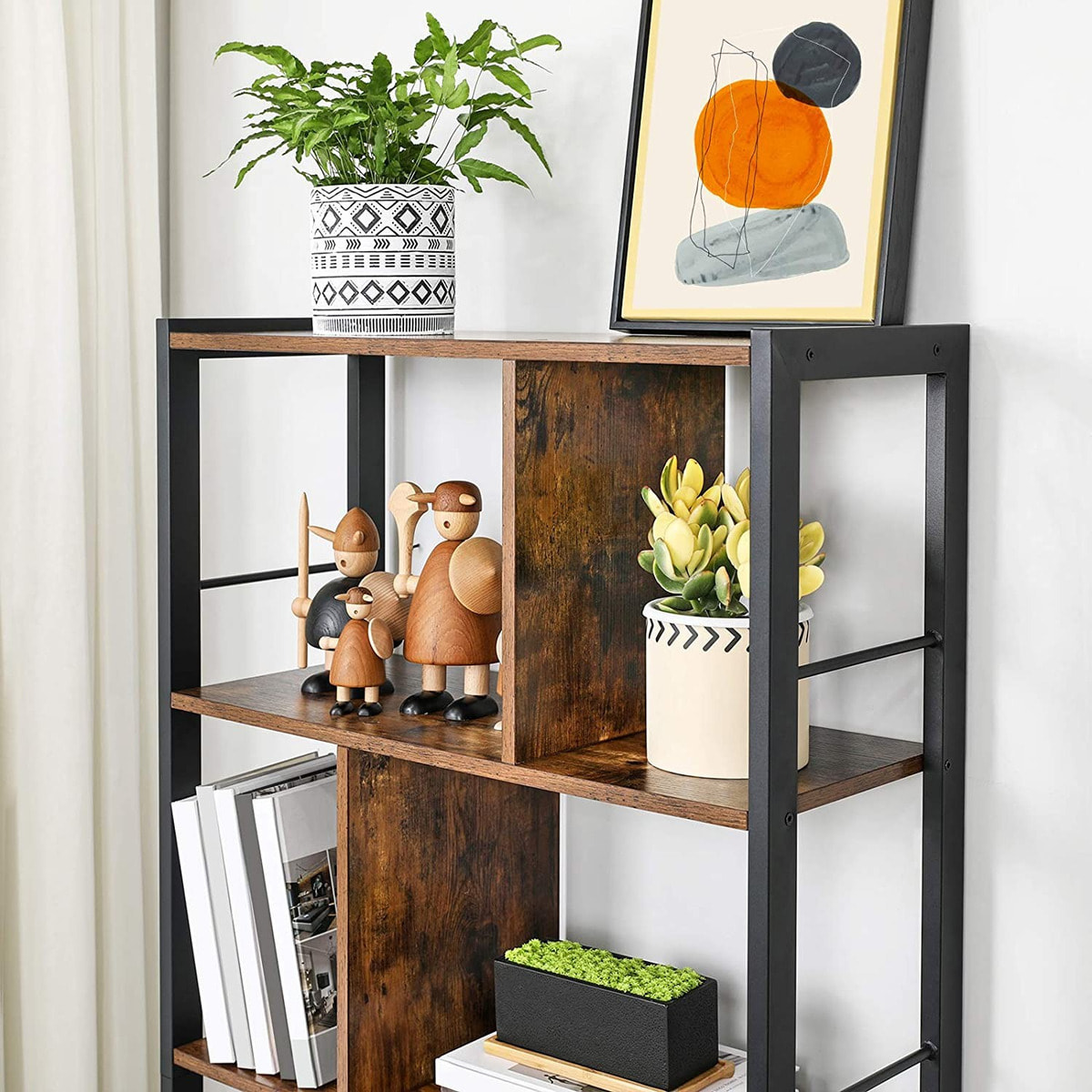 Libreria loft industriale in metallo e legno rustico