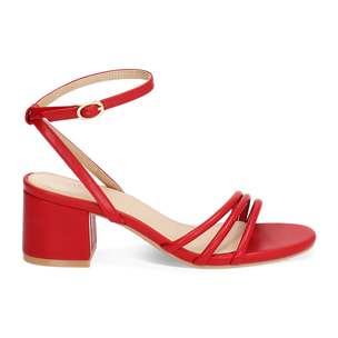 Sandalo donna rosso, tacco largo 5,5 cm
