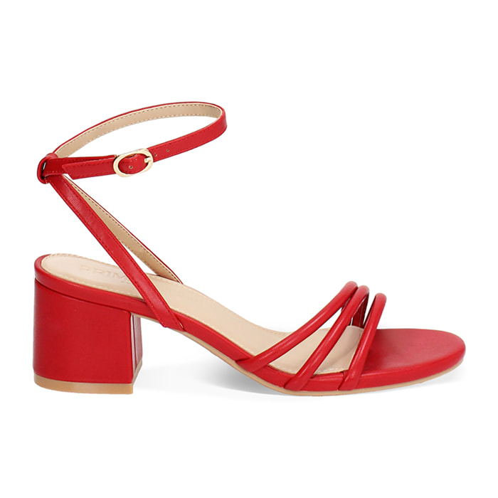 Sandalo donna rosso, tacco largo 5,5 cm