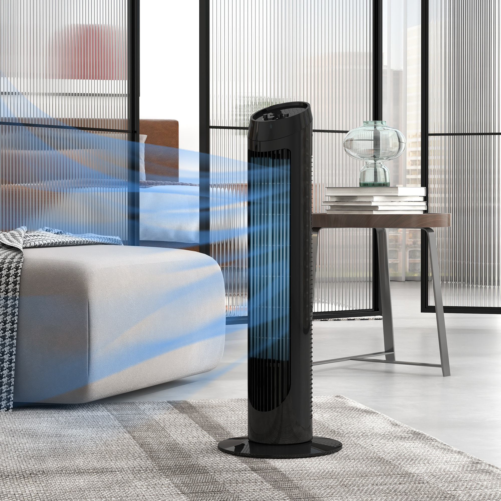 Ventilador de Torre 45W Ventilador Vertical Silencioso con 3 Velocidades Oscilación 70° para Salón Dormitorio Oficina Ø27x75 cm Negro