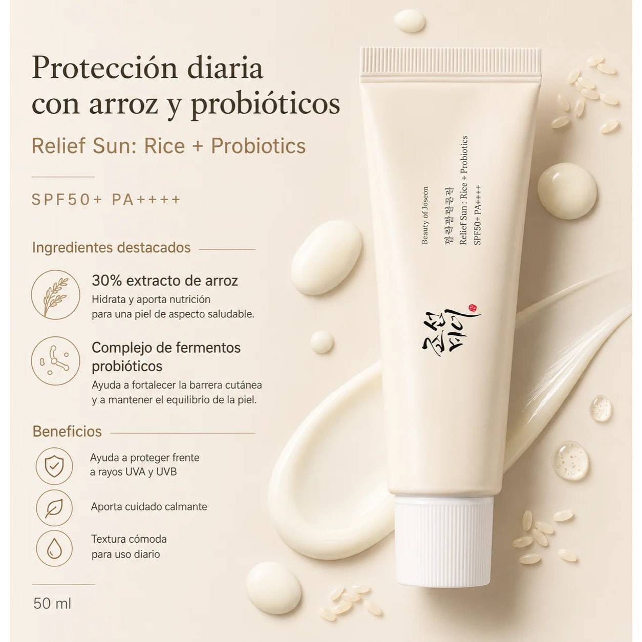Protector Solar SPF50 Rice & Probiotics Relief Sun Beauty Of Joseon 50 ml