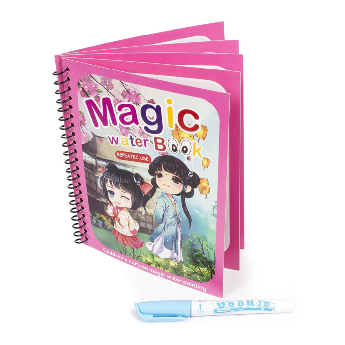 Libro para colorear al agua diseño princesas manga. Pintura mágica para niños, reutilizable. Dibuja y pinta sin manchar. Incluye rotulador de agua.
