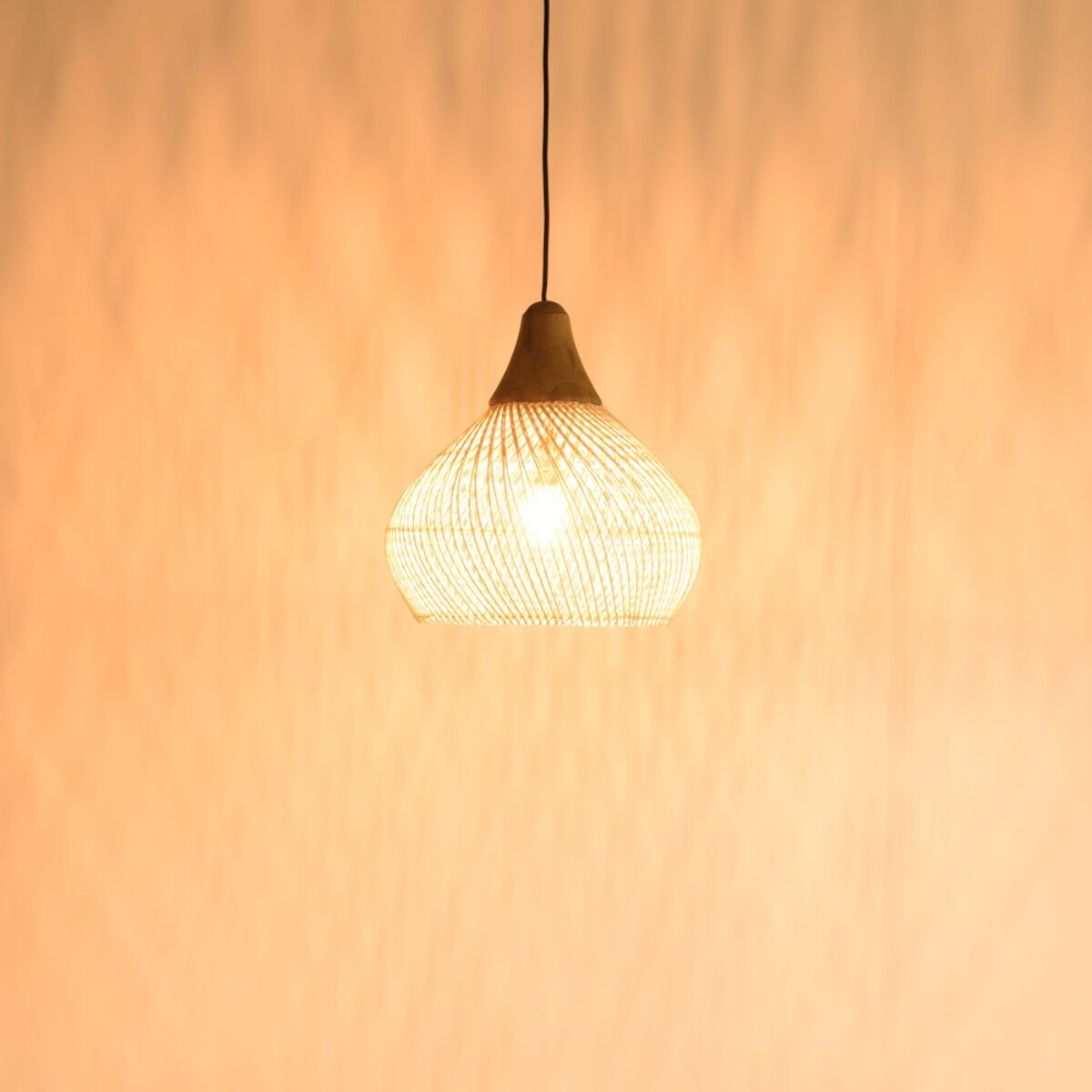 SIXTINE - Suspension 'cloche' 40x40cm rotin couleur naturelle et teck