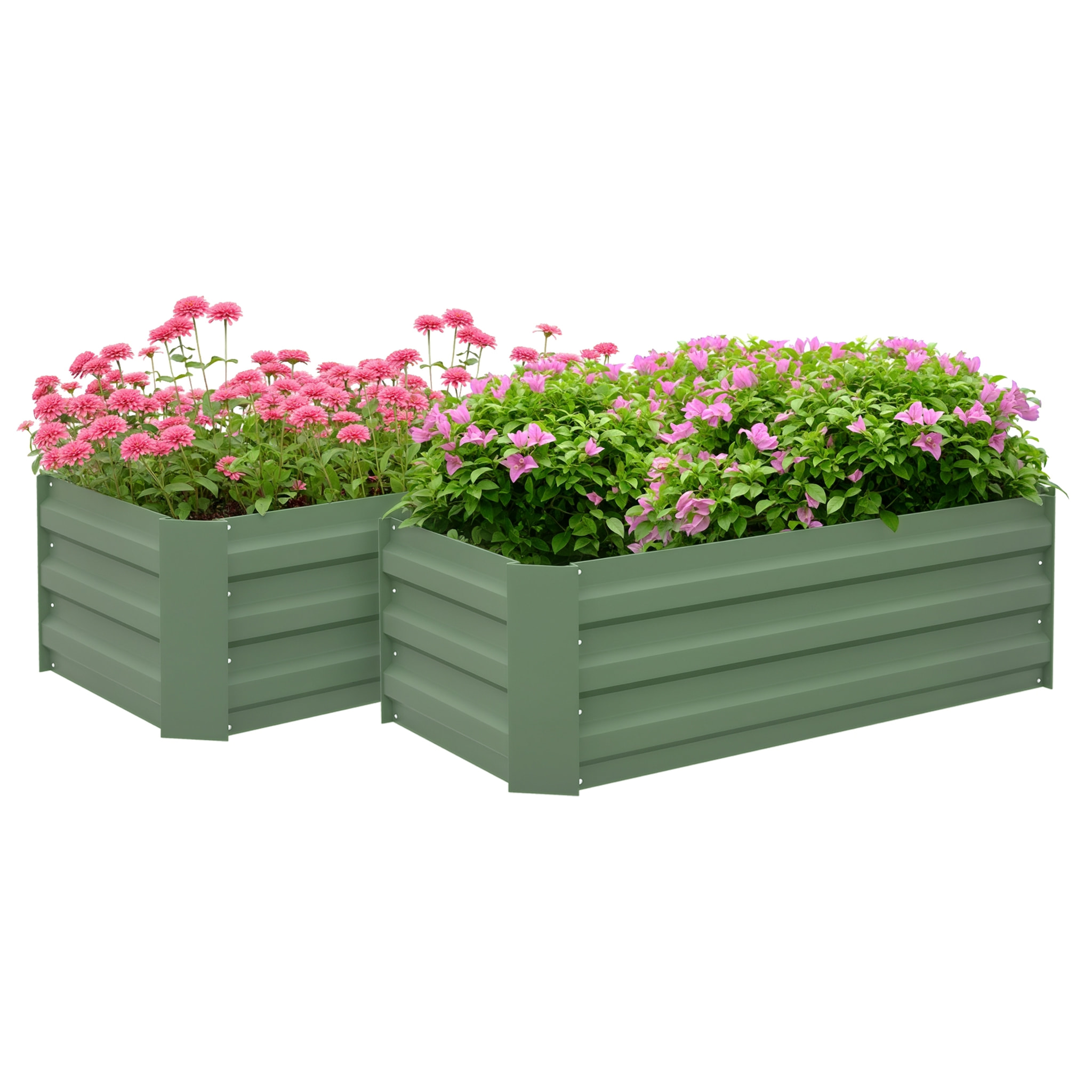 Juego de 2 Jardineras Exterior Grandes de Acero Galvanizado, Huertos Urbanos, Maceteros Exterior Elevados para Plantas, Flores, Terraza, Resistente a la Intemperie, 100x50x30 cm, Verde