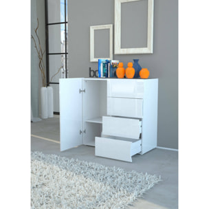 Credenza moderna, Madia di design, a 1 anta e 4 cassetti, Made in Italy, Mobile Porta TV, Buffet da soggiorno, cm 90x40h81, colore Bianco lucido