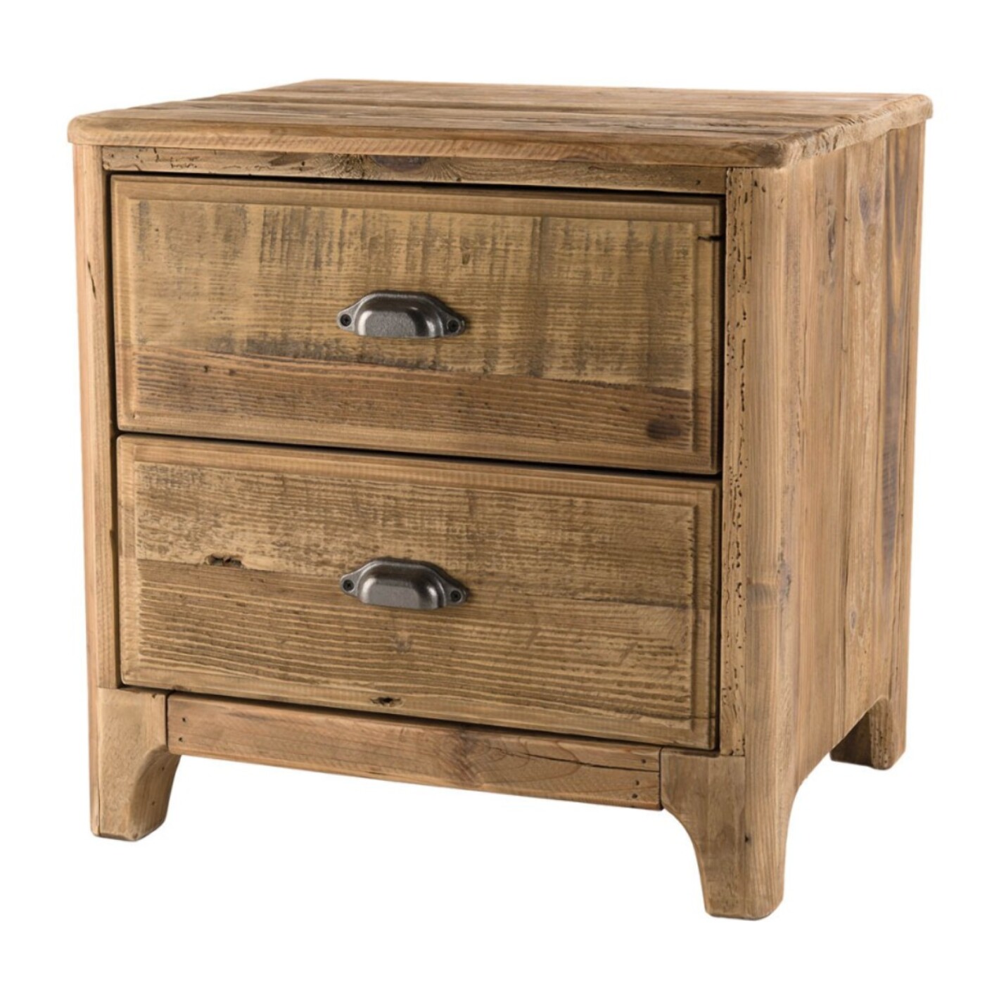 SANDY - Chevet 2 tiroirs marron bois Pin recyclé