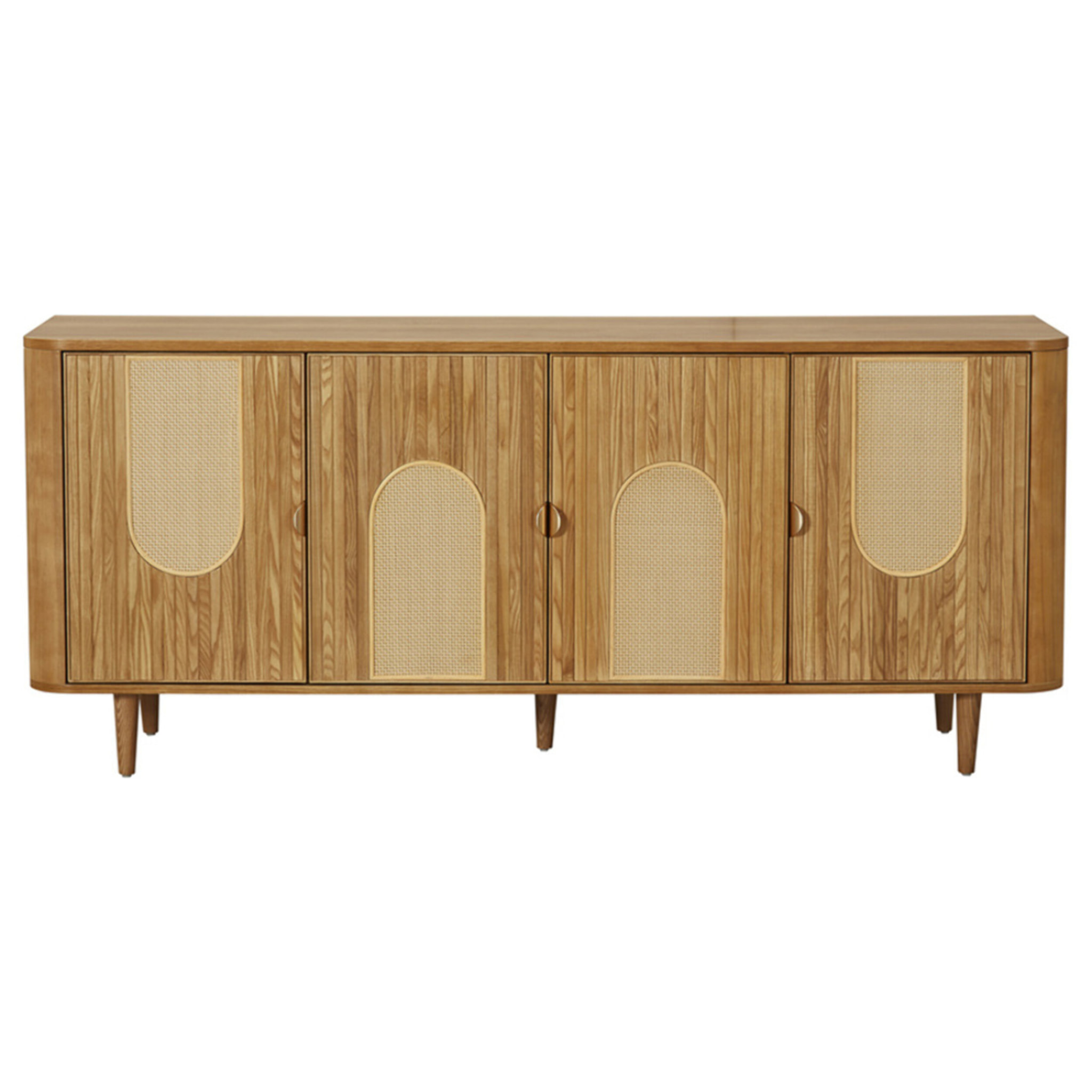 Milazzo - buffet bas - bois plaqué chêne et cannage - 4 portes - 176 cm - Bois