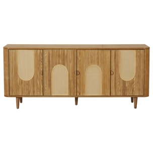 Milazzo - buffet bas - bois plaqué chêne et cannage - 4 portes - 176 cm - Bois