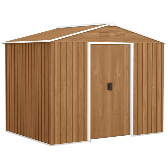 Abri de jardin tôle acier galvanisé effet bois 3,6 m² 2 portes coulissantes