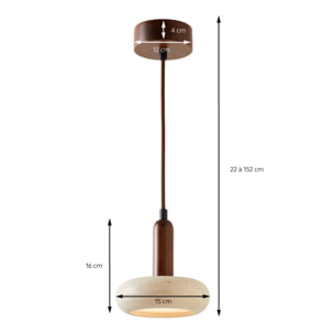 Suspension design cylindrique en travertin et bois effet noyer TIVOLI