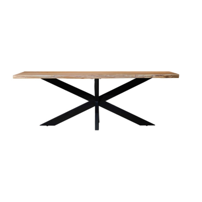 Table de repas en bois d'acacia massif et pied central métal - 200 x 100 cm - WOOD