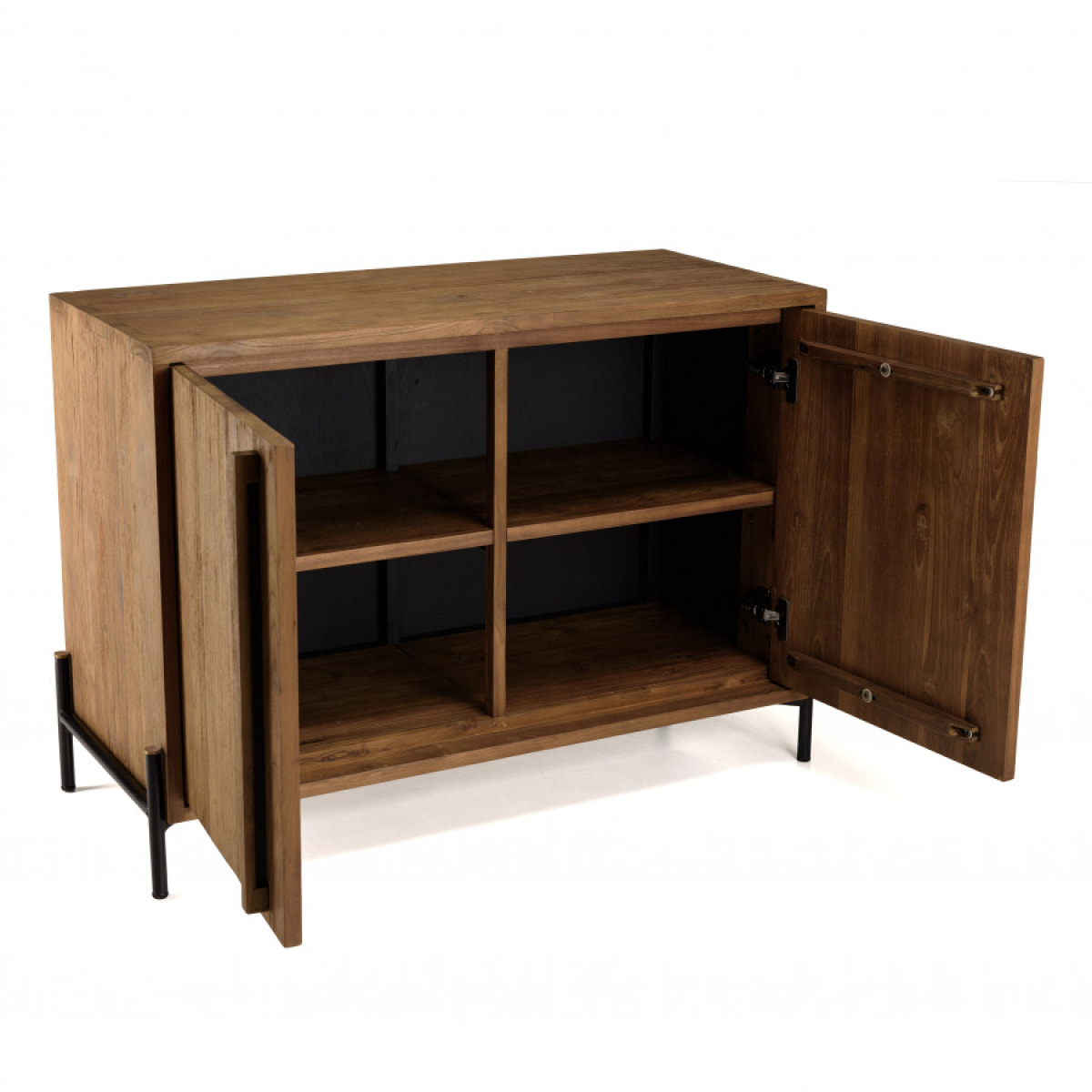 ALIDA - Buffet 2 portes en bois de teck recyclé pieds en métal noir