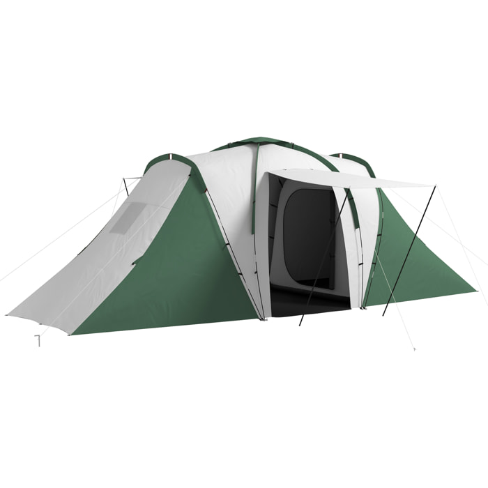 Tente de camping familiale 4-6 pers. - tente tunnel 2 grandes portes sac inclus - fibre verre polyester gris vert