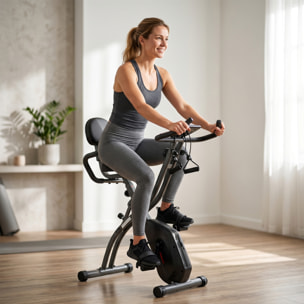 Bicicleta Estática Plegable 3 en 1 con Respaldo y 8 Niveles Resistencia Magnética Bicicleta Estática Casa Ajustable con Bluetooth Monitor LCD Volante Bandas Sensor Pulso Soporte Móvil Negro
