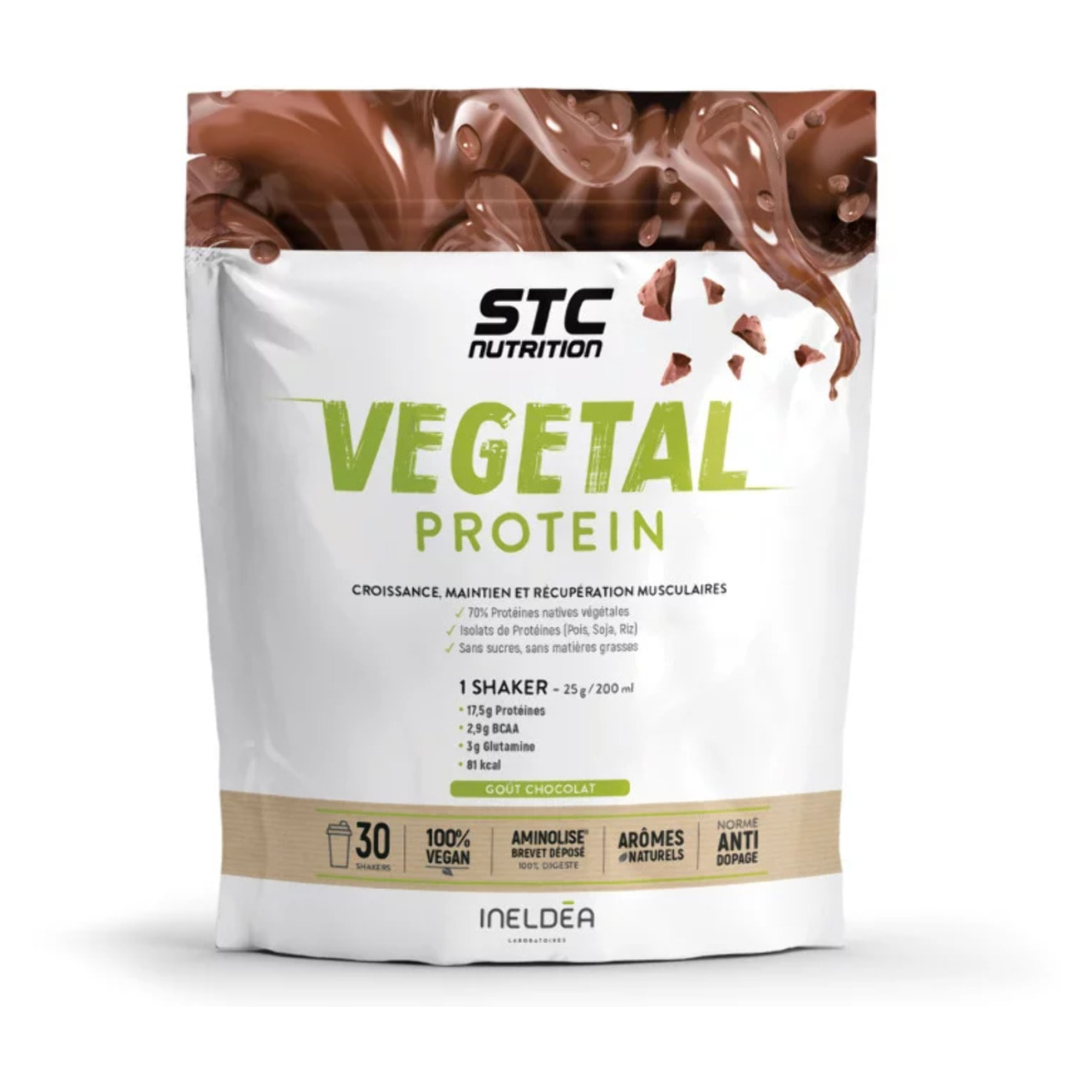 STC NUTRITION - Vegetal Protein - Alternative 100% Végétale - Pois + Soja + Riz - Sans Sucre, Sans Matières Grasses - Sans Colorant, Sans Gluten - 100% Végan - 750 g - Chocolat