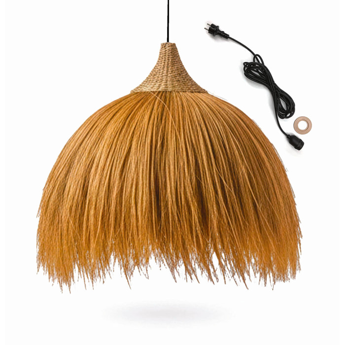 Suspension sur secteur XXL pour l'extérieur BIG MASAI OUTDOOR CABLE en herbe de rayung style bohème 5m de longueur de câble