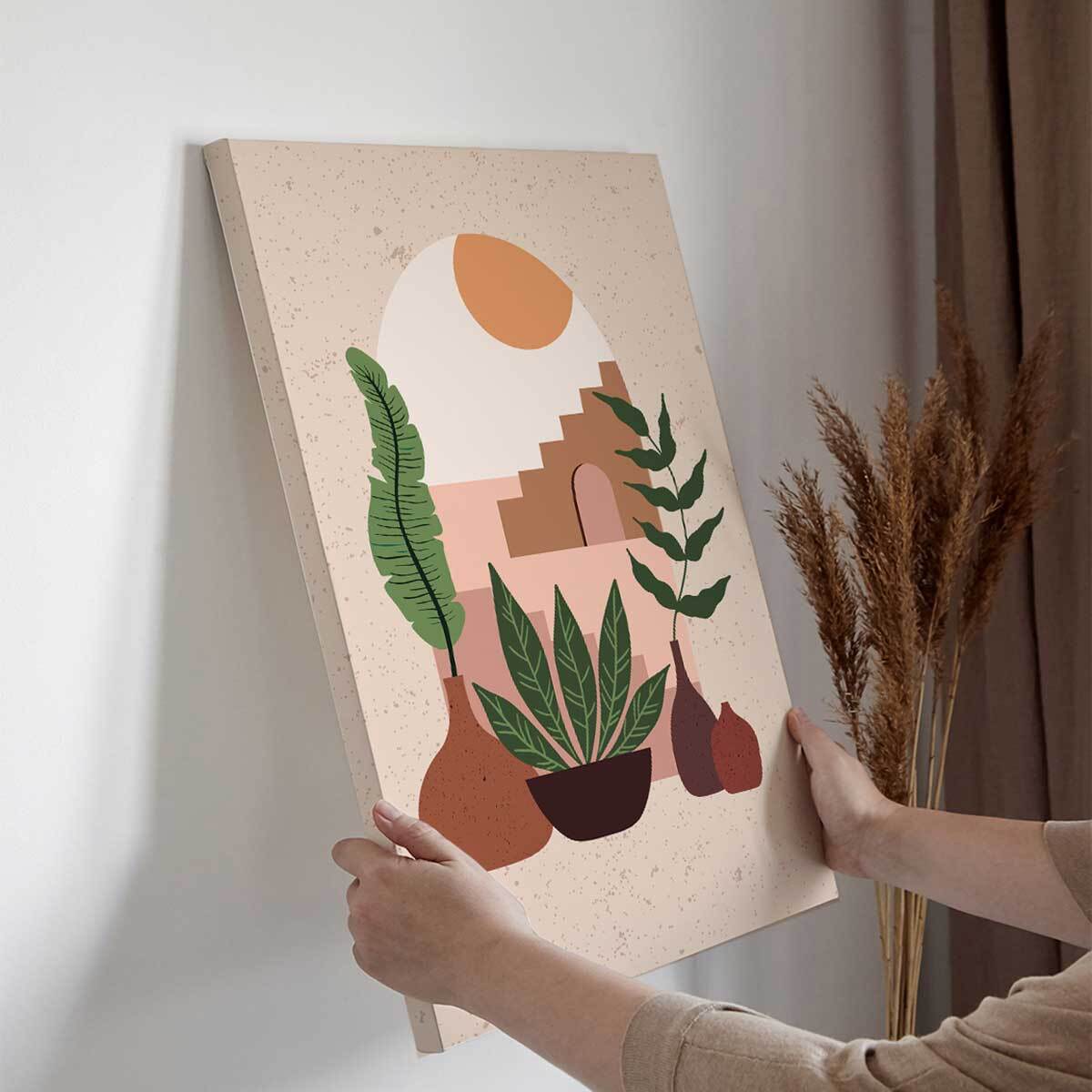 Tableau illustration plantes et architecture Toile imprimée