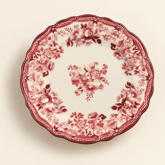 Lot de 6 assiettes à dessert 20cm fleuries en grès rose  FAUSTINE